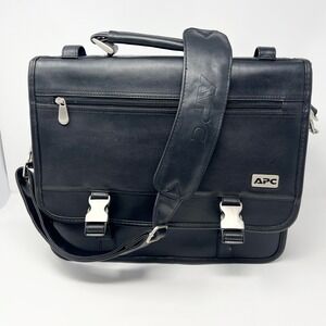 Vintage APC Black Leather Laptop Briefcase Messenger Bag Buckle Shoulder Strap
